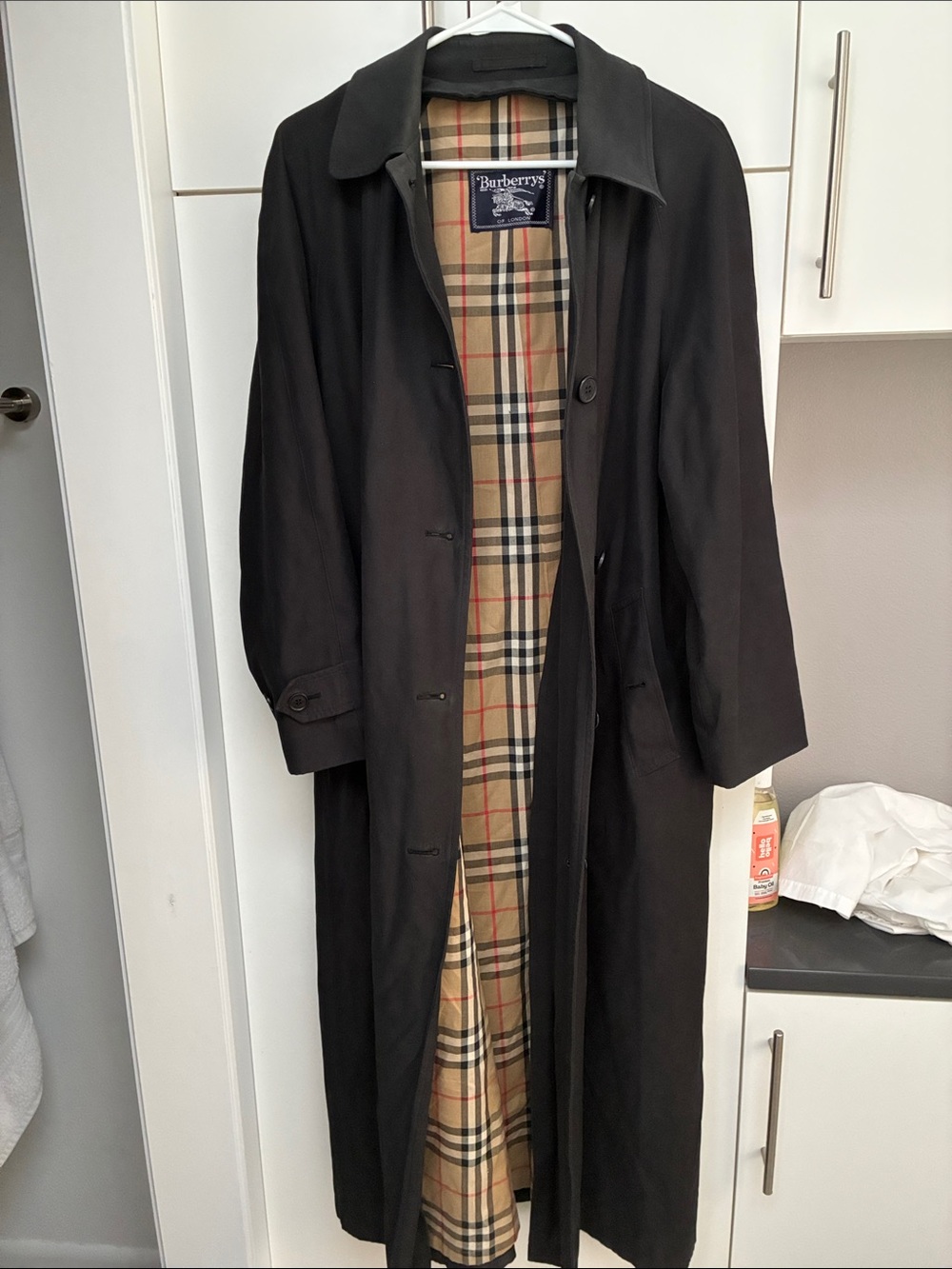 Burberry Black Trench Coat with Signature Nova Check Lining vintage